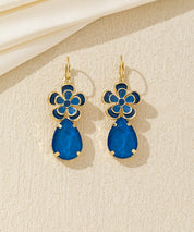 Boucles d’oreilles pendantes fleur et goutte Dormeuse  – 26AHBOL060