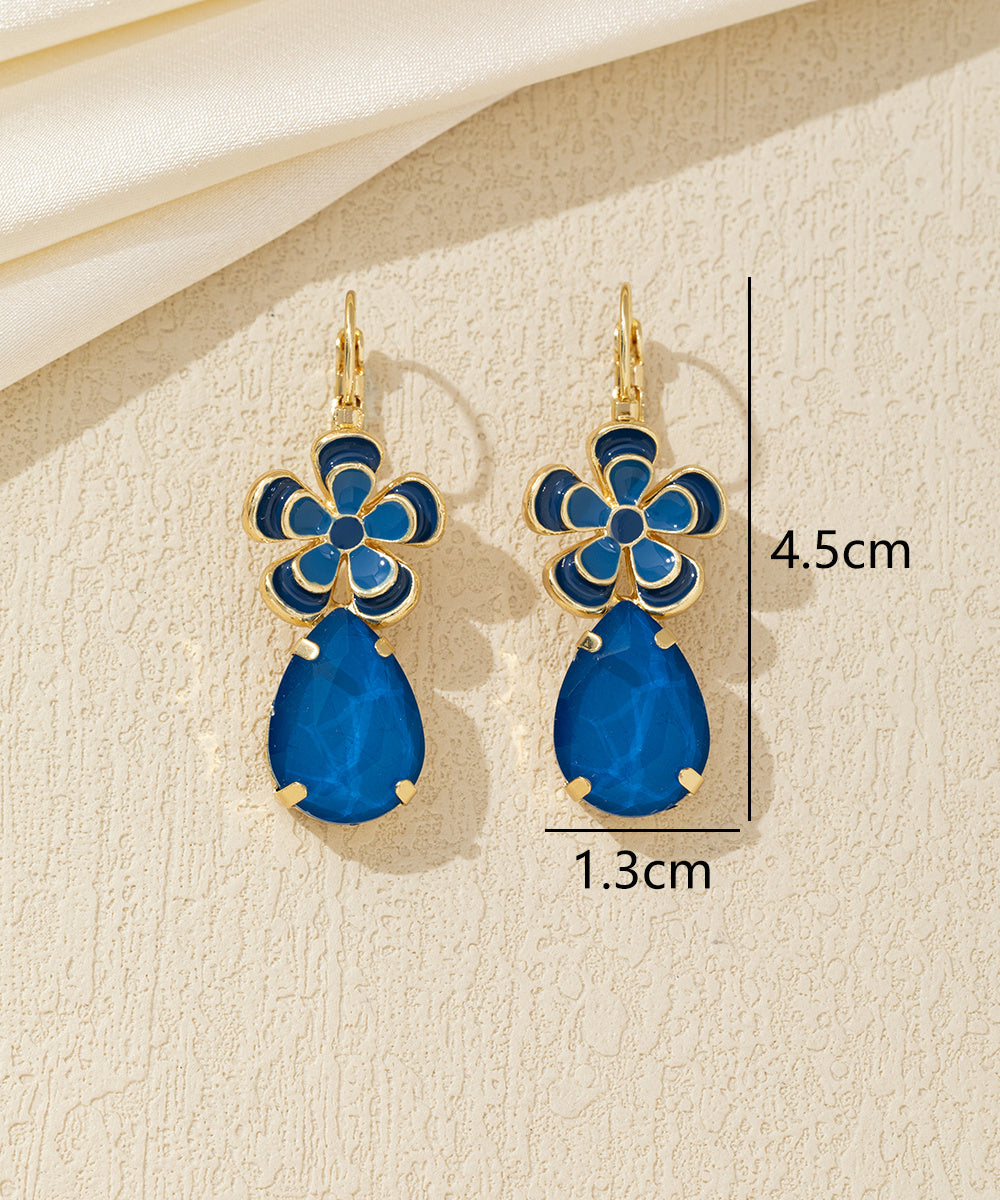 Boucles d’oreilles pendantes fleur et goutte Dormeuse  – 26AHBOL060