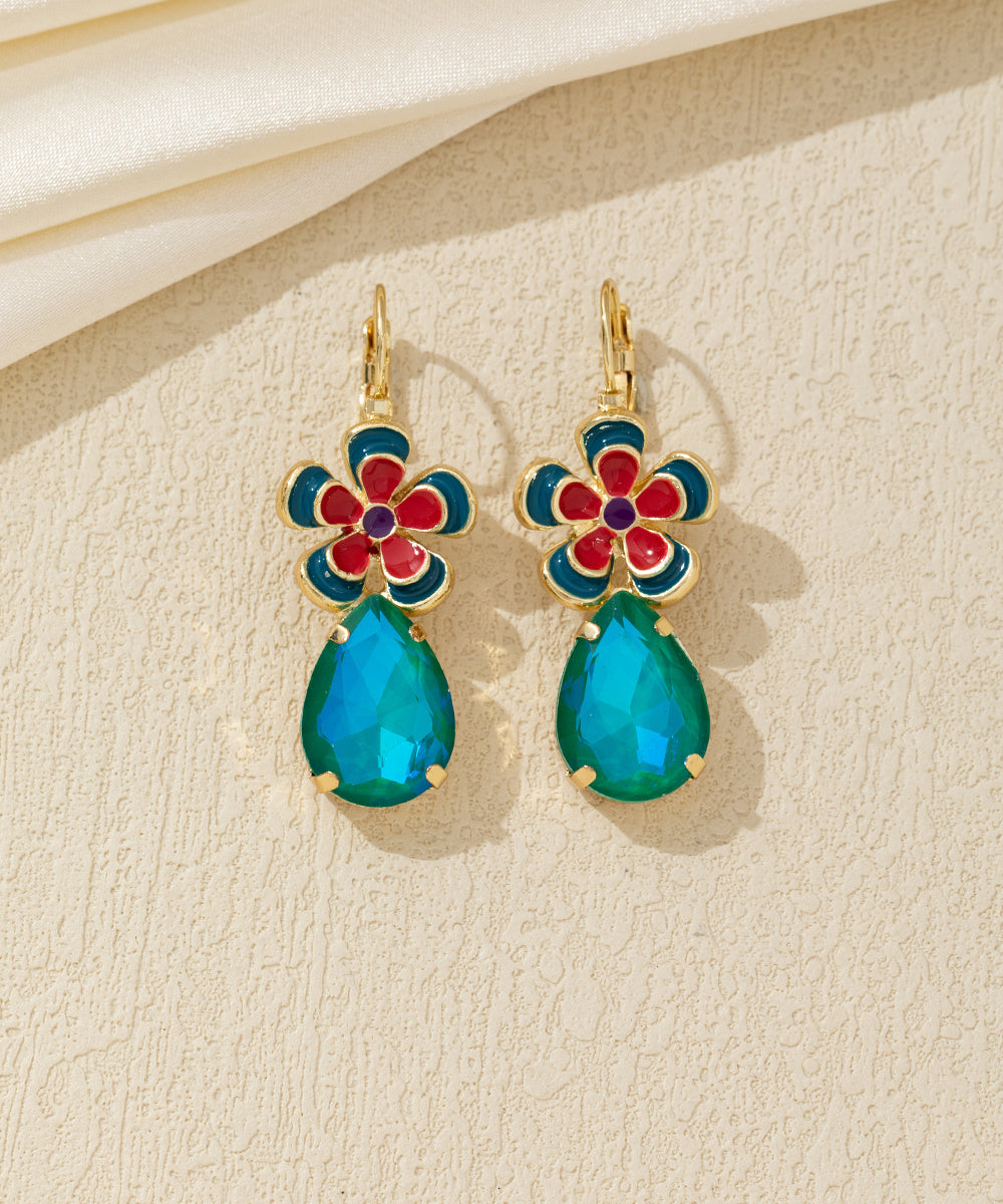 Boucles d’oreilles pendantes fleur et goutte Dormeuse  – 26AHBOL060