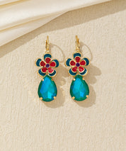 Boucles d’oreilles pendantes fleur et goutte Dormeuse  – 26AHBOL060