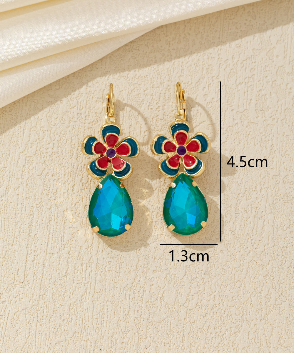 Boucles d’oreilles pendantes fleur et goutte Dormeuse  – 26AHBOL060