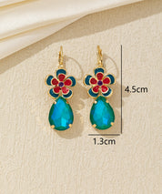 Boucles d’oreilles pendantes fleur et goutte Dormeuse  – 26AHBOL060