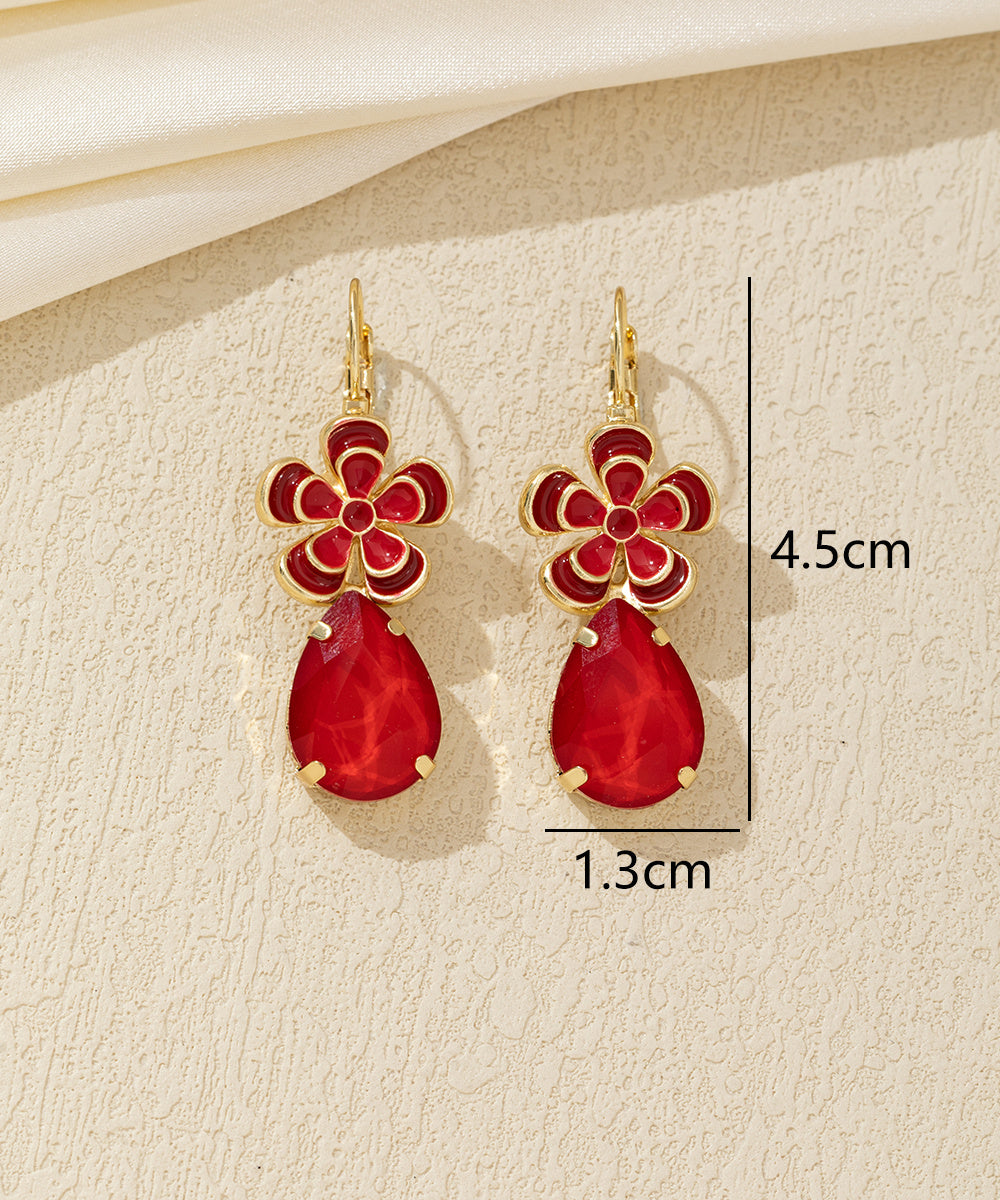 Boucles d’oreilles pendantes fleur et goutte Dormeuse  – 26AHBOL060
