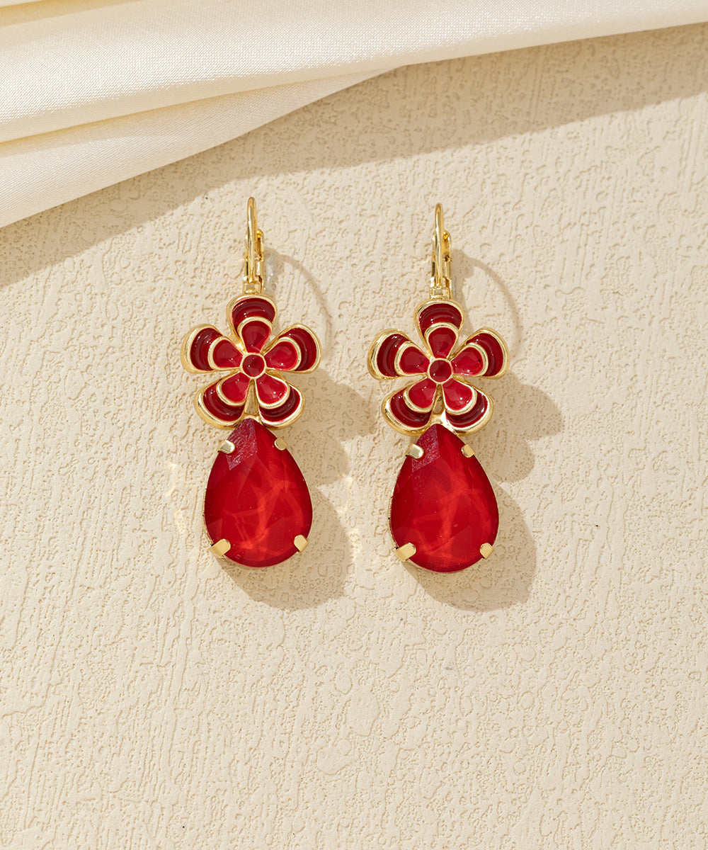 Boucles d’oreilles pendantes fleur et goutte Dormeuse  – 26AHBOL060