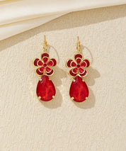 Boucles d’oreilles pendantes fleur et goutte Dormeuse  – 26AHBOL060