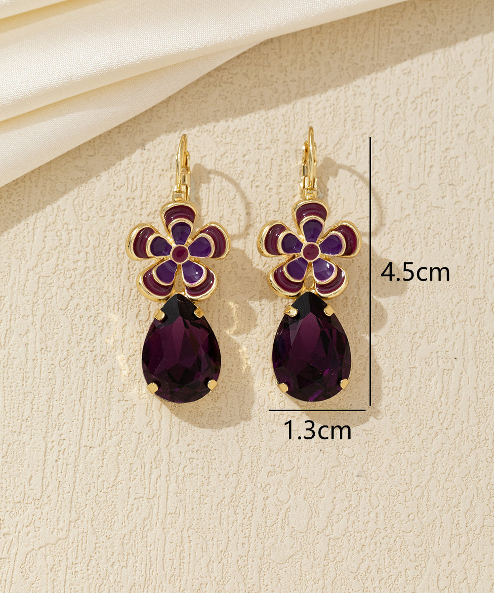 Boucles d’oreilles pendantes fleur et goutte Dormeuse  – 26AHBOL060
