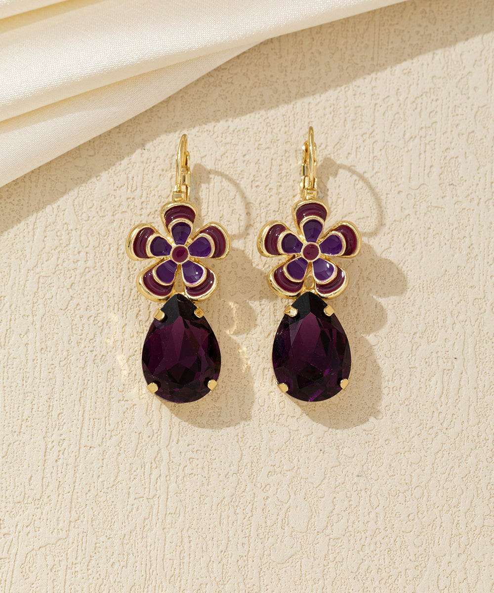 Boucles d’oreilles pendantes fleur et goutte Dormeuse  – 26AHBOL060