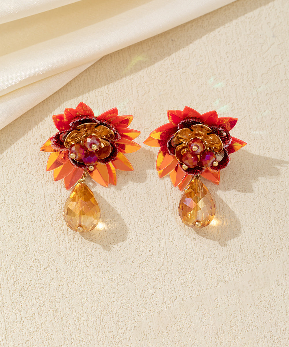 Boucles d’oreilles pendantes fleur perlée Clou – 26AHBOL061