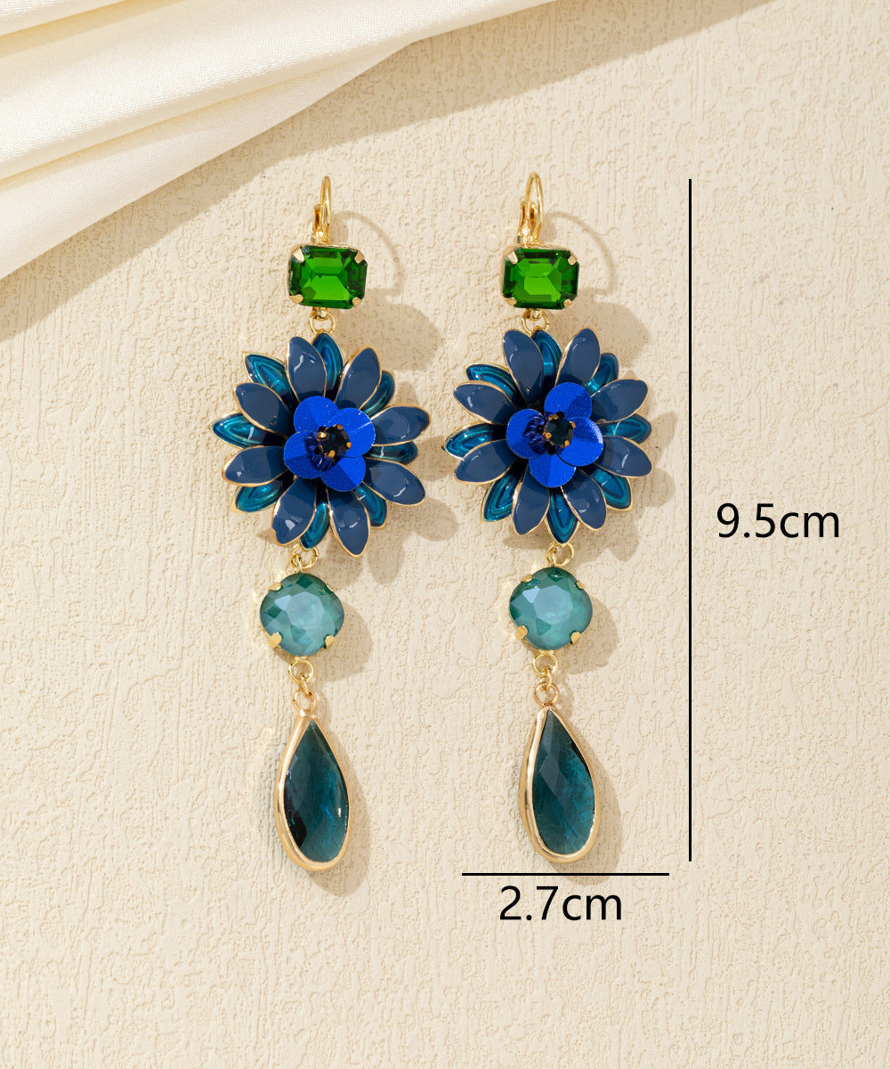 Boucles d’oreilles pendantes fleur et goutte dormeuse – 26AHBOL062