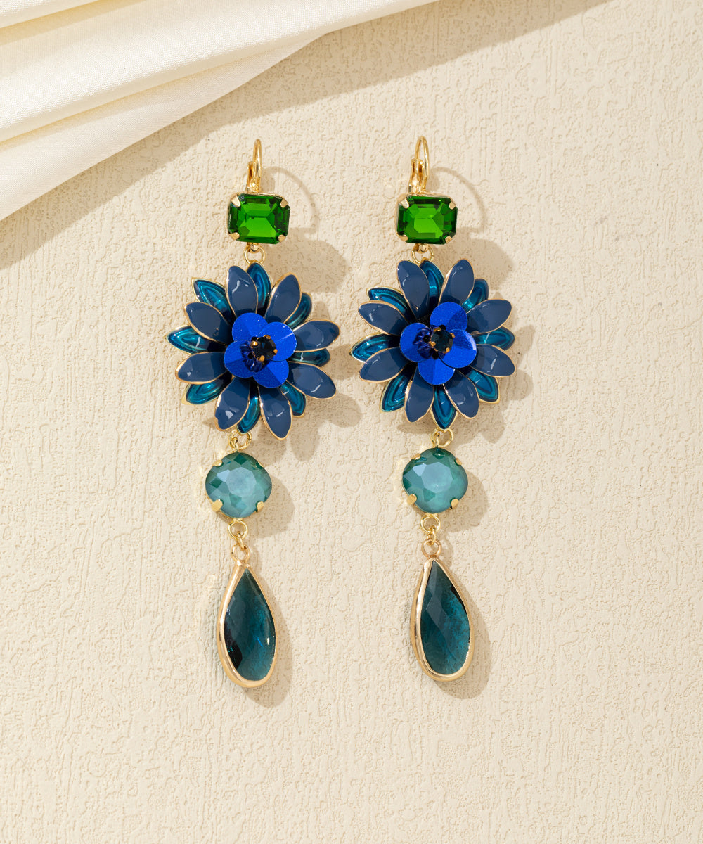 Boucles d’oreilles pendantes fleur et goutte dormeuse – 26AHBOL062