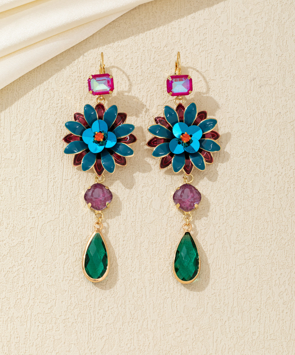 Boucles d’oreilles pendantes fleur et goutte dormeuse – 26AHBOL062