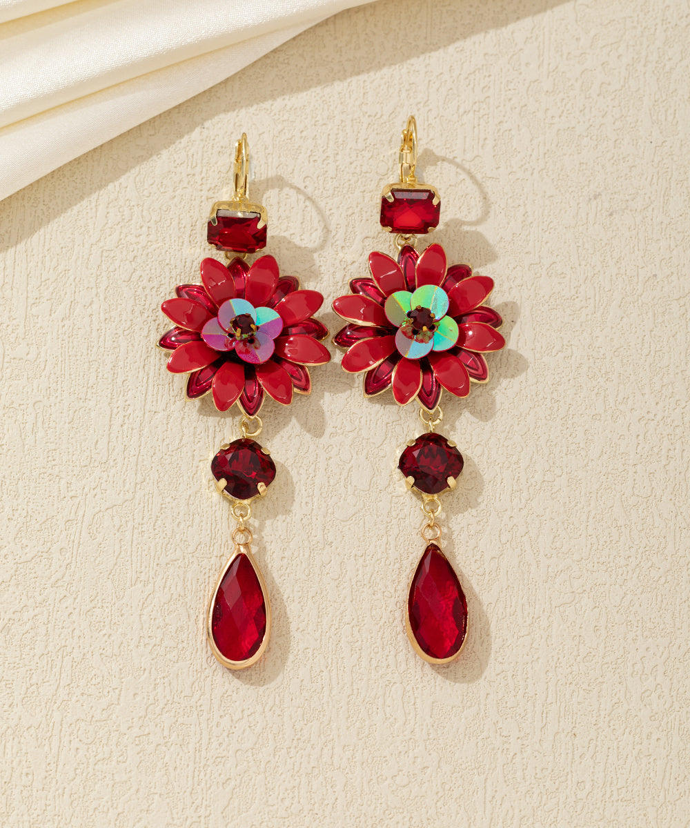 Boucles d’oreilles pendantes fleur et goutte dormeuse – 26AHBOL062