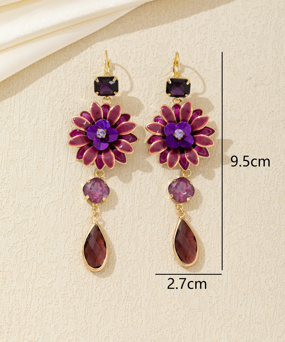 Boucles d’oreilles pendantes fleur et goutte dormeuse – 26AHBOL062