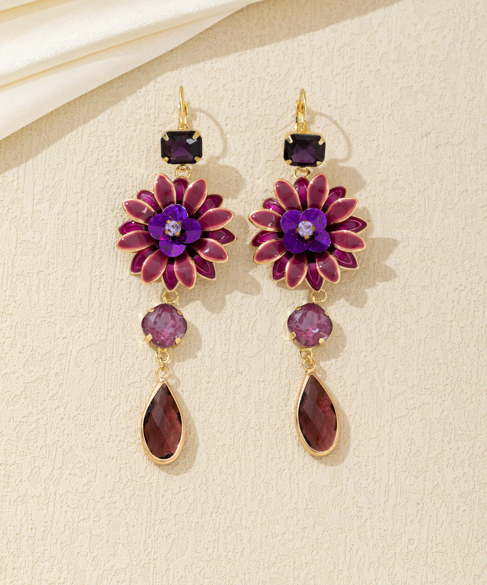 Boucles d’oreilles pendantes fleur et goutte dormeuse – 26AHBOL062