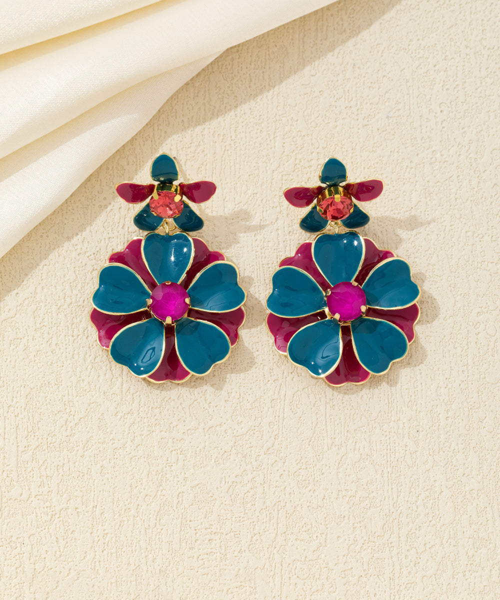 Boucles d’oreilles pendantes double fleur Clou – 26AHBOL064