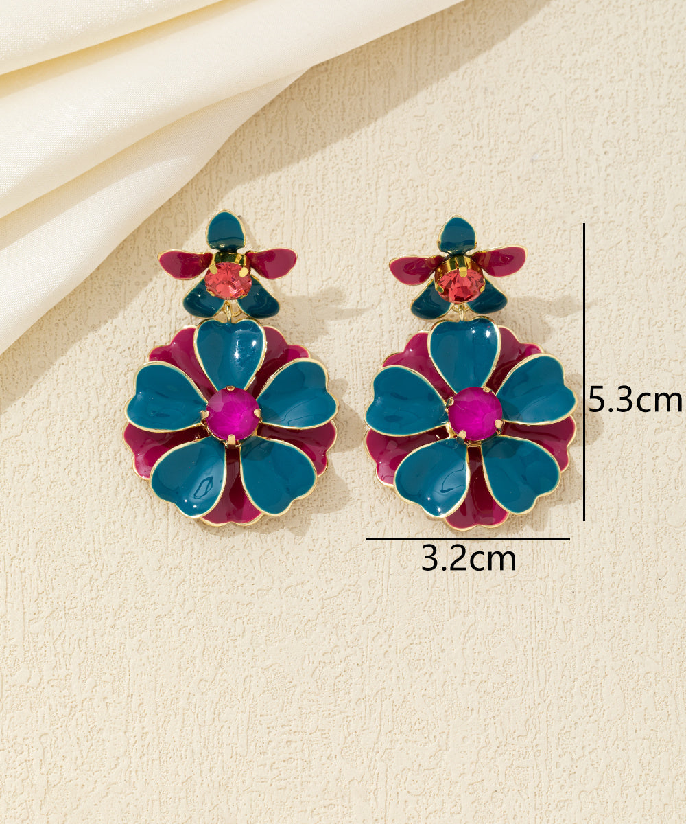 Boucles d’oreilles pendantes double fleur Clou – 26AHBOL064