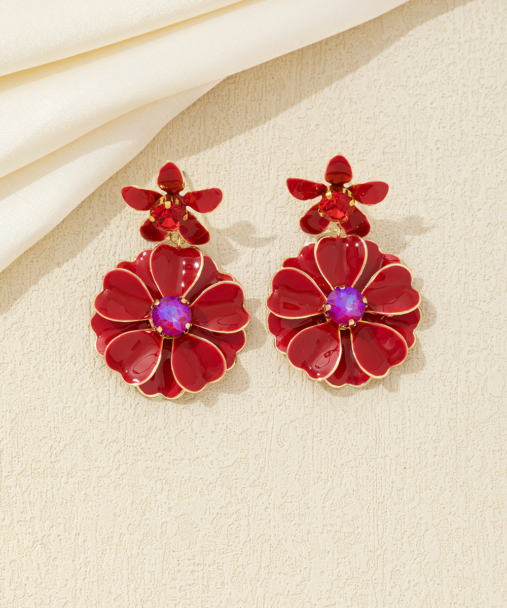 Boucles d’oreilles pendantes double fleur Clou – 26AHBOL064