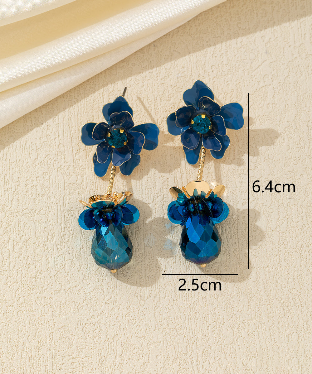 Boucles d’oreilles pendantes fleur et goutte facettée Clou – 26AHBOL065