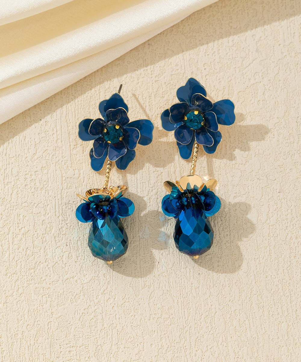 Boucles d’oreilles pendantes fleur et goutte facettée Clou – 26AHBOL065