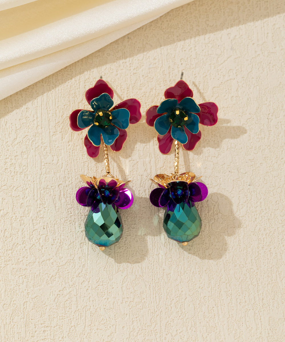 Boucles d’oreilles pendantes fleur et goutte facettée Clou – 26AHBOL065