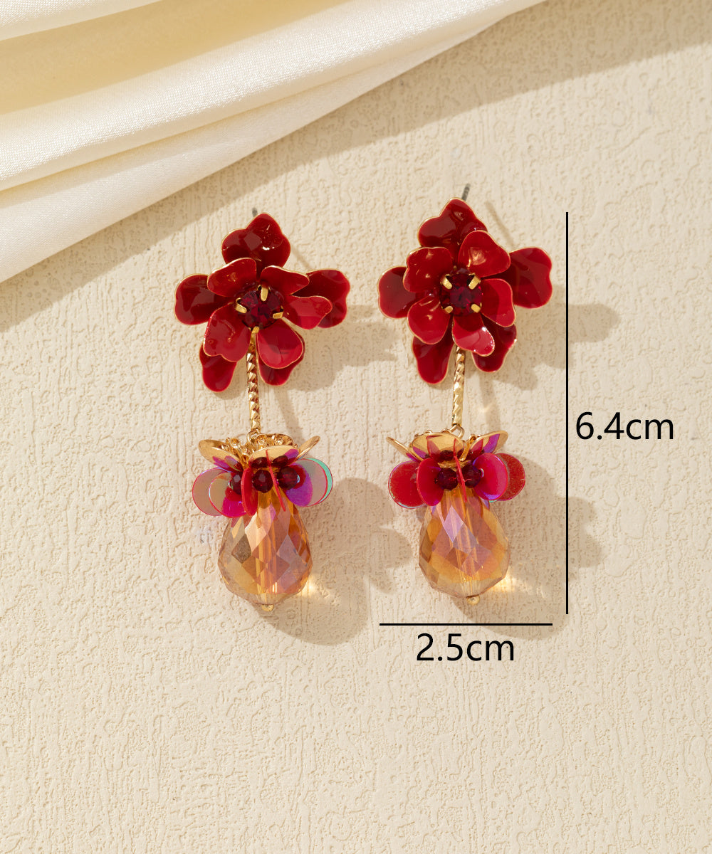 Boucles d’oreilles pendantes fleur et goutte facettée Clou – 26AHBOL065