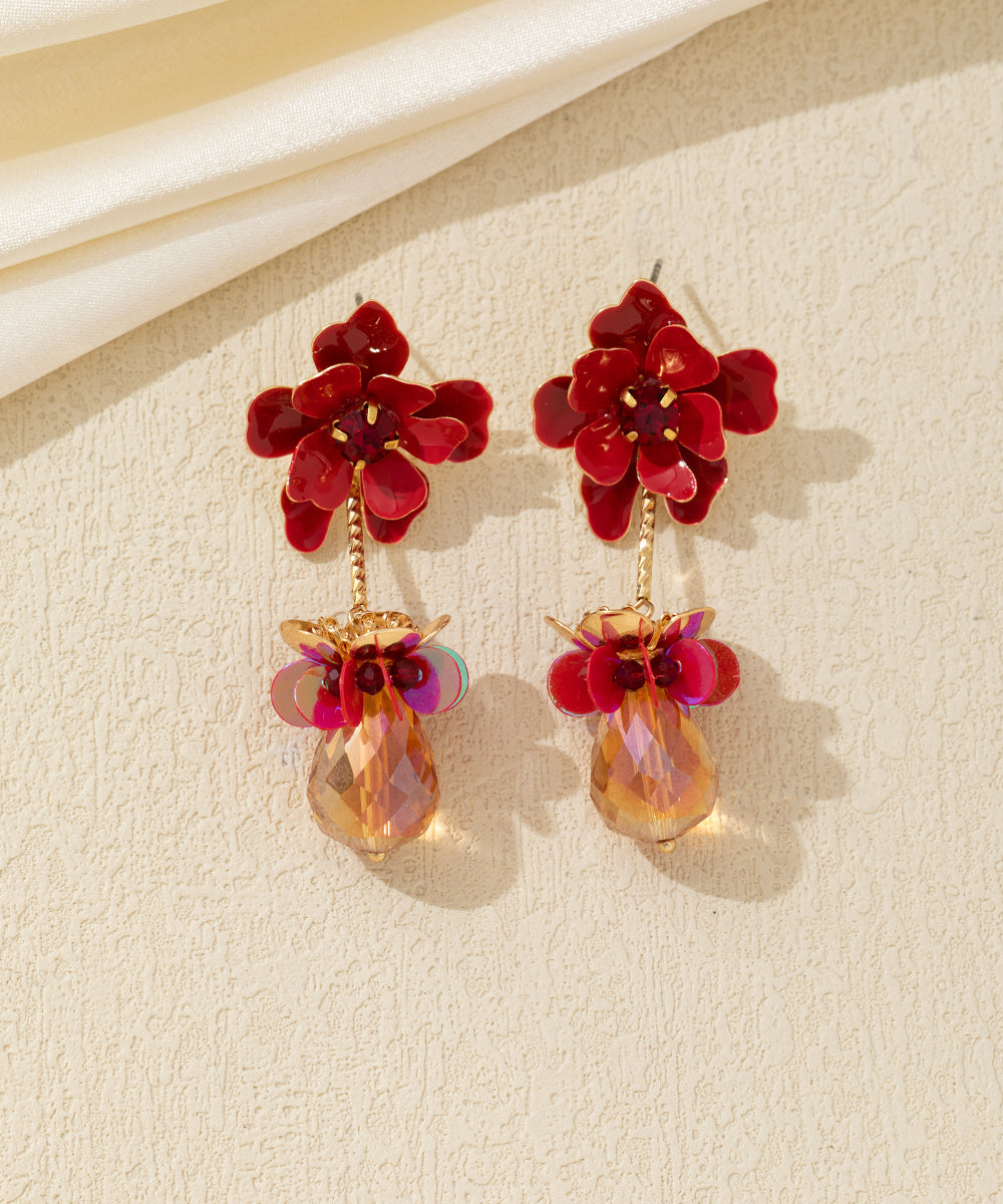 Boucles d’oreilles pendantes fleur et goutte facettée Clou – 26AHBOL065