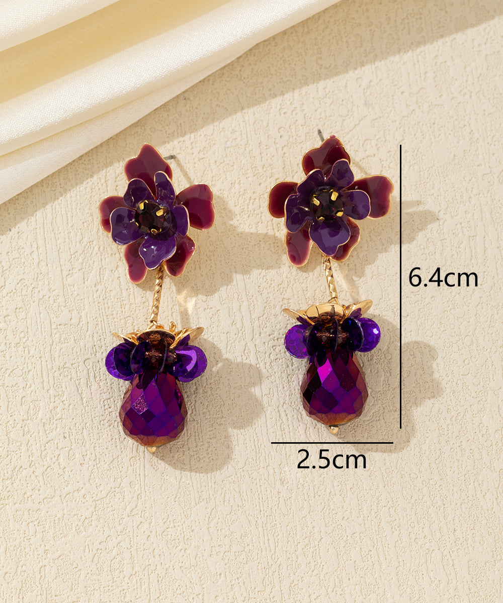 Boucles d’oreilles pendantes fleur et goutte facettée Clou – 26AHBOL065