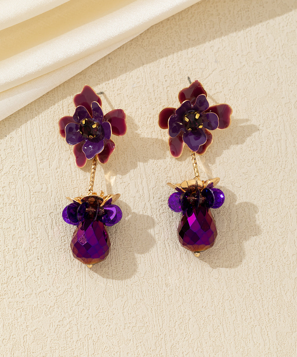 Boucles d’oreilles pendantes fleur et goutte facettée Clou – 26AHBOL065