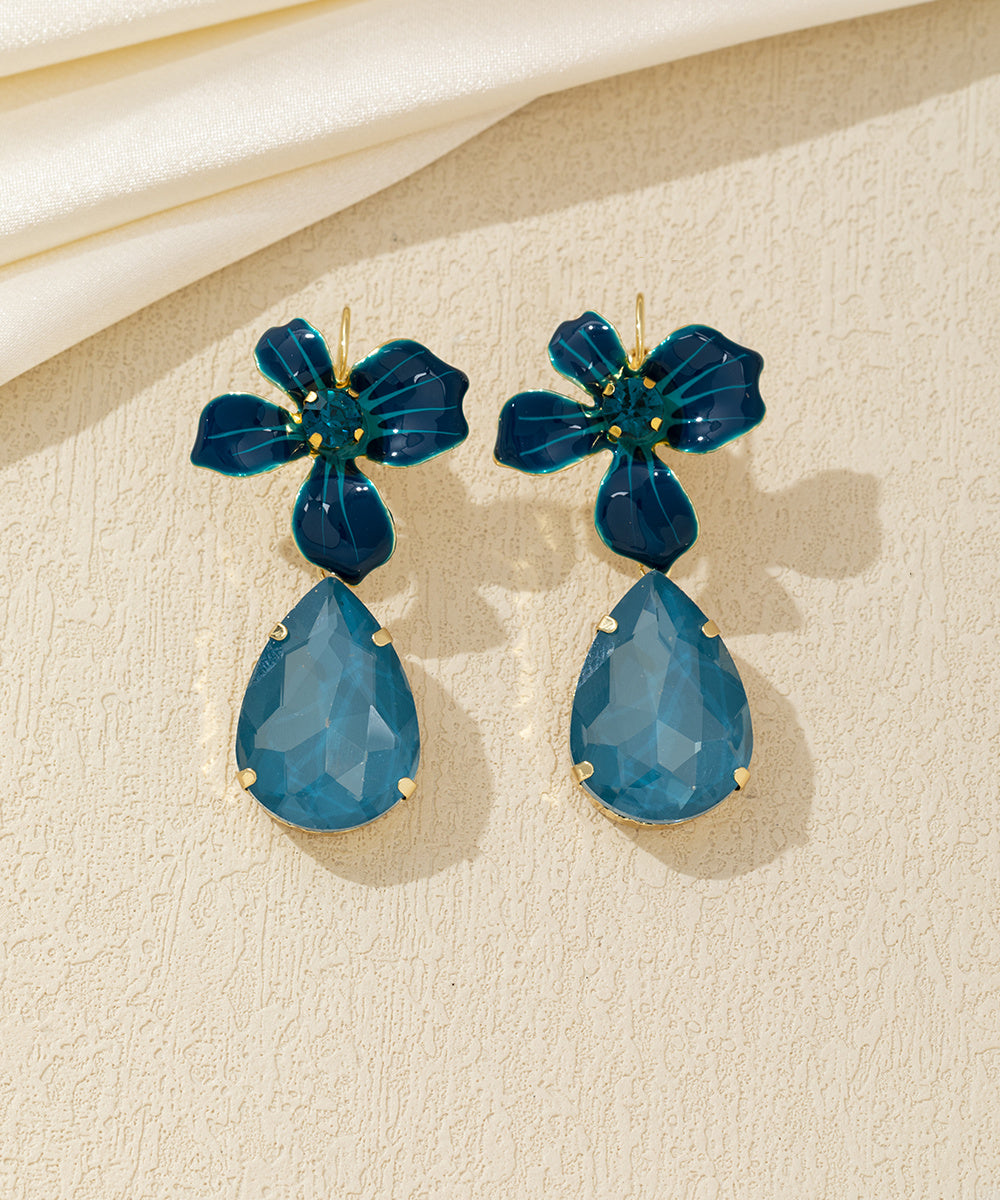Boucles d’oreilles pendantes fleur et goutte dormeuse – 26AHBOL066