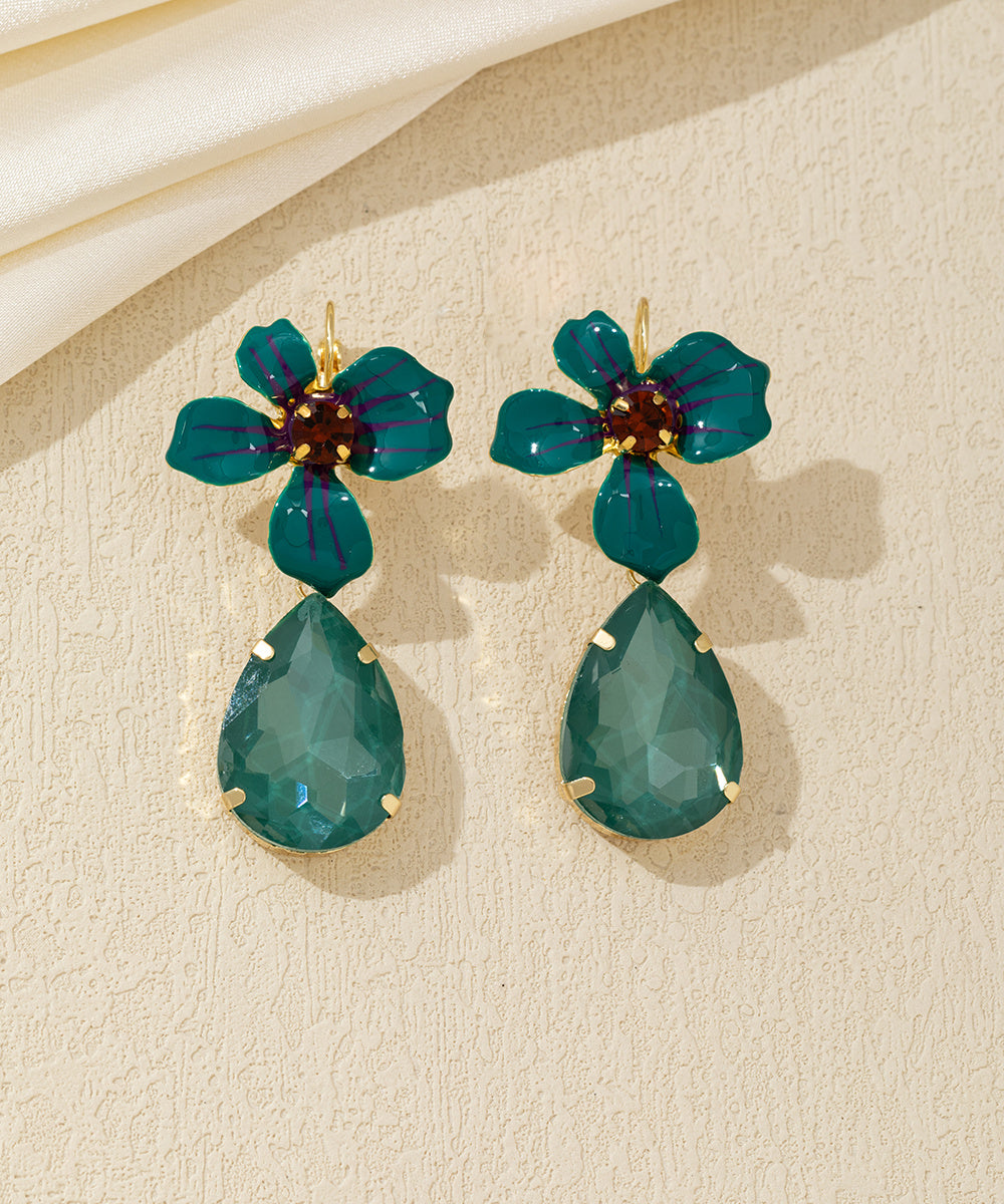 Boucles d’oreilles pendantes fleur et goutte dormeuse – 26AHBOL066