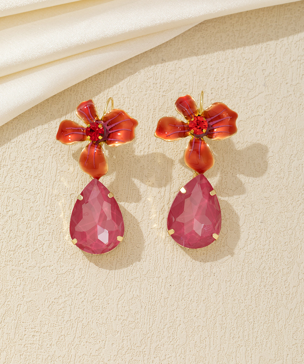 Boucles d’oreilles pendantes fleur et goutte dormeuse – 26AHBOL066