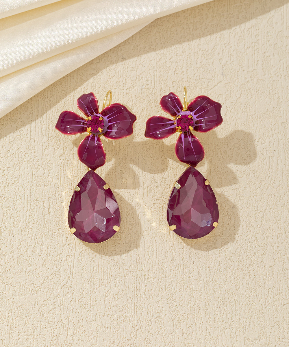 Boucles d’oreilles pendantes fleur et goutte dormeuse – 26AHBOL066