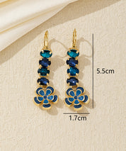Boucles d’oreilles pendantes fleur émaillée et strass Dormeuse – 26AHBOL067