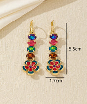 Boucles d’oreilles pendantes fleur émaillée et strass Dormeuse – 26AHBOL067