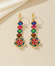 Boucles d’oreilles pendantes fleur émaillée et strass Dormeuse – 26AHBOL067