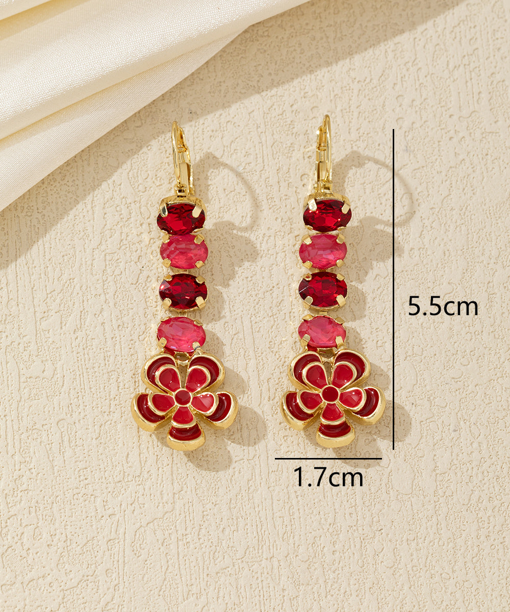 Boucles d’oreilles pendantes fleur émaillée et strass Dormeuse – 26AHBOL067