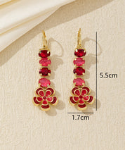 Boucles d’oreilles pendantes fleur émaillée et strass Dormeuse – 26AHBOL067