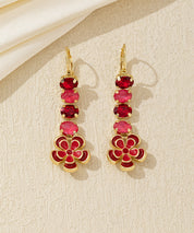 Boucles d’oreilles pendantes fleur émaillée et strass Dormeuse – 26AHBOL067