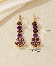Boucles d’oreilles pendantes fleur émaillée et strass Dormeuse – 26AHBOL067