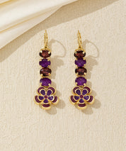 Boucles d’oreilles pendantes fleur émaillée et strass Dormeuse – 26AHBOL067
