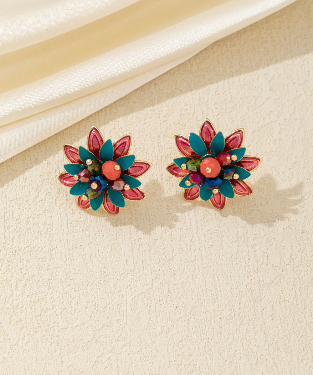 Boucles d’oreilles puces fleur en strass colorés – 26AHBOL068