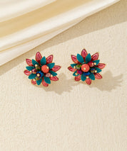 Boucles d’oreilles puces fleur en strass colorés – 26AHBOL068