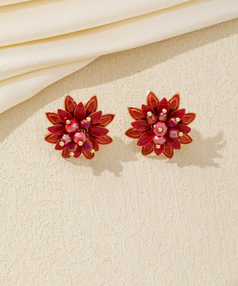 Boucles d’oreilles puces fleur en strass colorés – 26AHBOL068