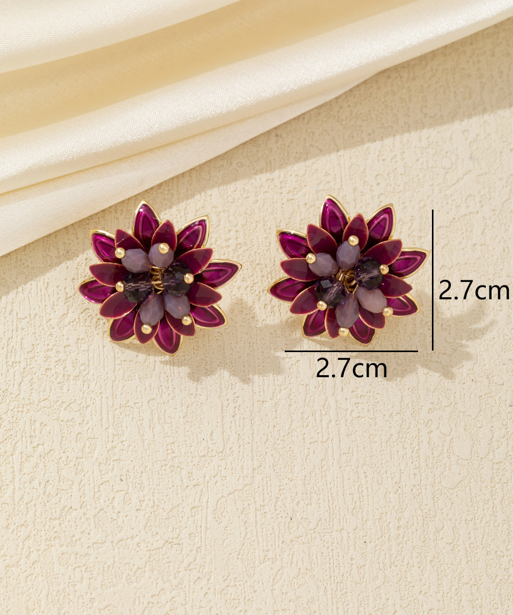 Boucles d’oreilles puces fleur en strass colorés – 26AHBOL068
