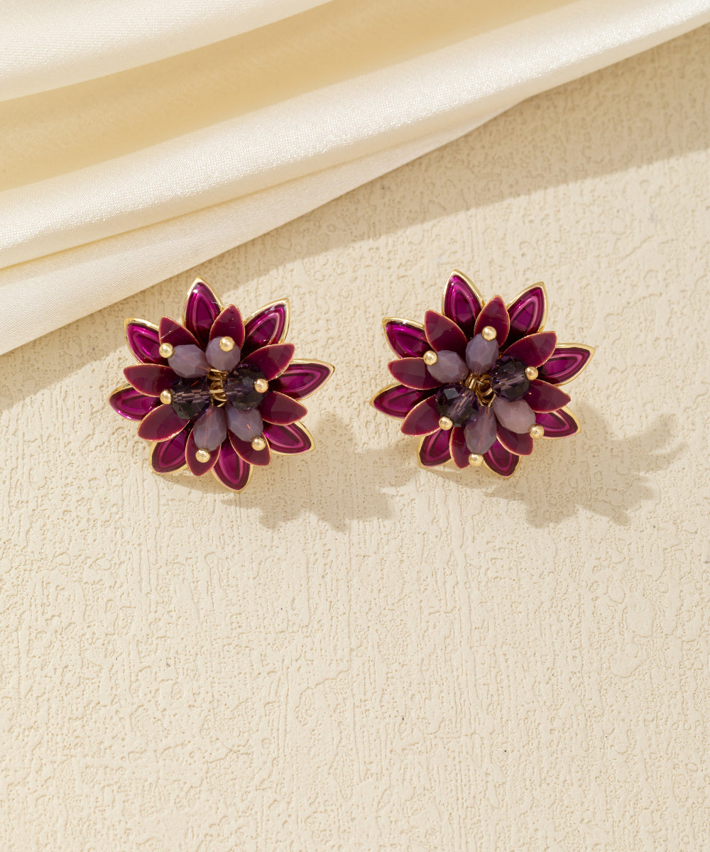 Boucles d’oreilles puces fleur en strass colorés – 26AHBOL068