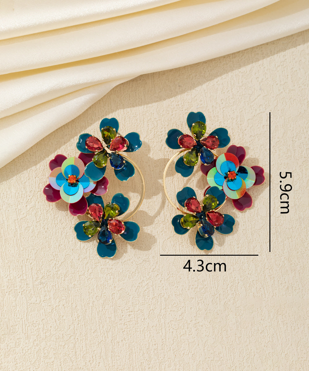 Boucles d’oreilles pendantes fleurs sequins & verre Clou – 26AHBOL069
