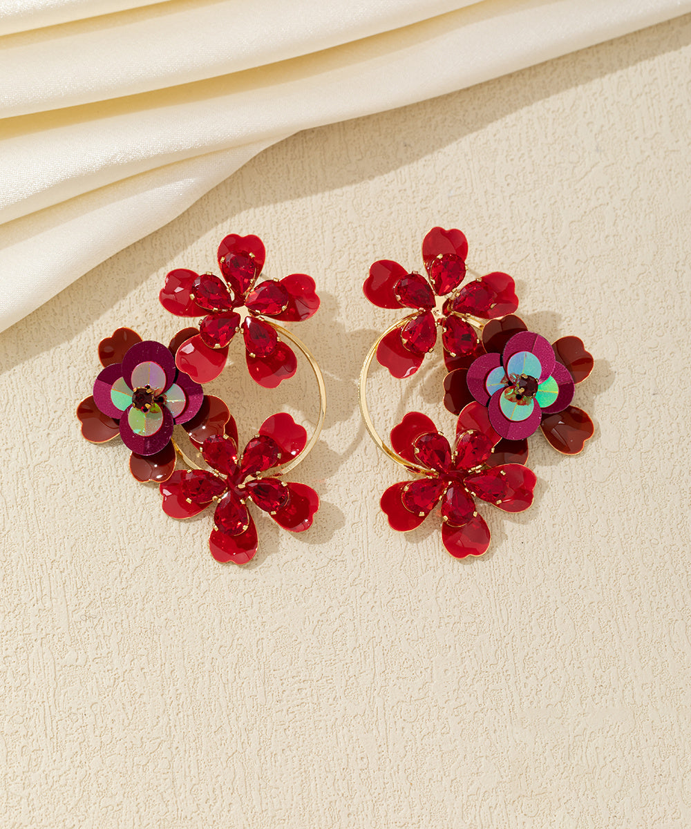 Boucles d’oreilles pendantes fleurs sequins & verre Clou – 26AHBOL069