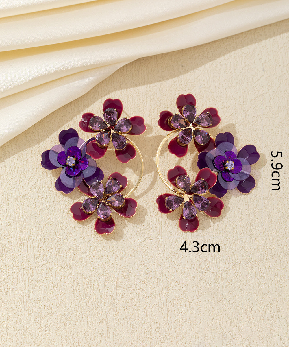 Boucles d’oreilles pendantes fleurs sequins & verre Clou – 26AHBOL069