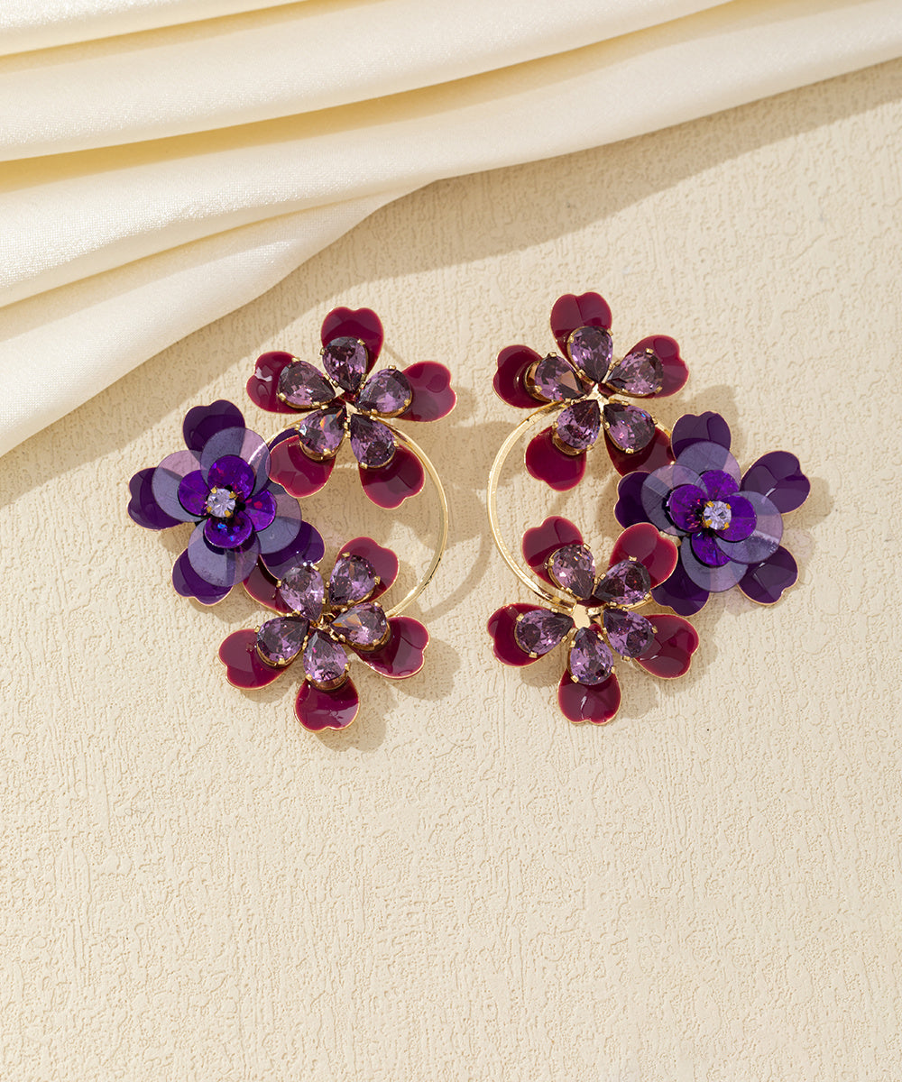 Boucles d’oreilles pendantes fleurs sequins & verre Clou – 26AHBOL069