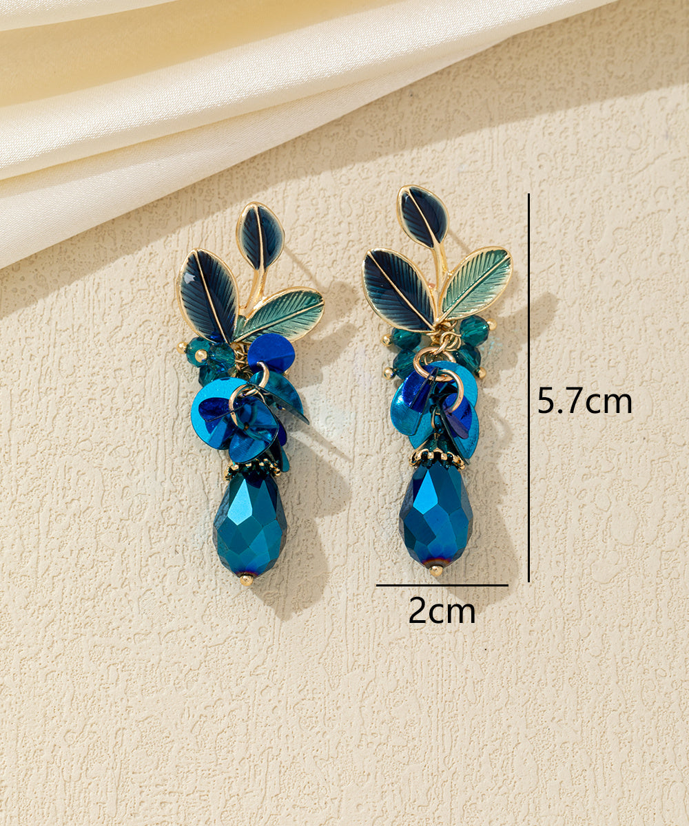 Boucles d’oreilles pendantes feuillage et goutte perlée Clou  – 26AHBOL070